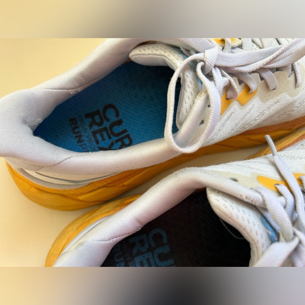 Hoka White Mesh Running Shoes with Yellow-Orange Gradient Midsole - Picture 3 of 8